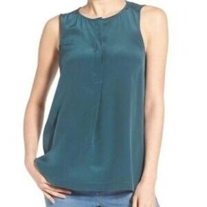 Madewell Small Teal 100% Silk Tank Split V-neck